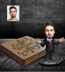 Kişiye Özel İş Adamı Karikatürlü Ahşap Biblo Kutulu Bay-8