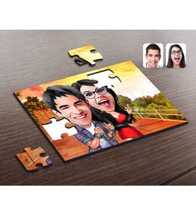 BK Gift Kişiye Özel Sevgililer Karikatürlü Ahşap Puzzle-1