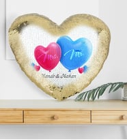 BK Gift Kişiye Özel Sevgililer Günü Altın Yaldız Sihirli Kalp Yastık  4