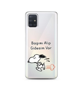Snoopy Tasarımlı Süper Şeffaf Silikon Telefon Kılıfı Samsung A51