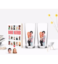 BK Gift Kişiye Özel Renkli Baskılı Sevgililer Karikatürlü İkili Rakı Bardağı ve Rakı Cep Kitabı Hediye Seti-85 (Model 1)