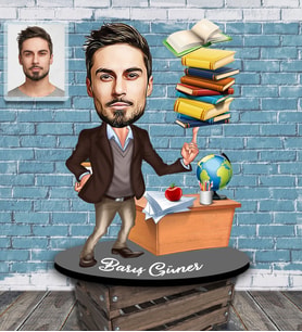 Kişiye Özel Öğretmen Karikatürlü Ahşap Biblo Bay-2