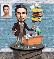 Kişiye Özel Öğretmen Karikatürlü Ahşap Biblo Bay-2