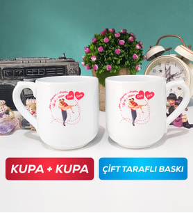 İkili Sevgiliye Sevgililer Günü Hediyesi 2 Kupa Bardak Oval