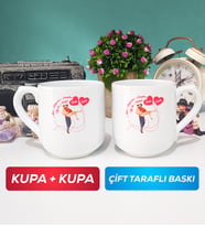 İkili Sevgiliye Sevgililer Günü Hediyesi 2 Kupa Bardak Oval