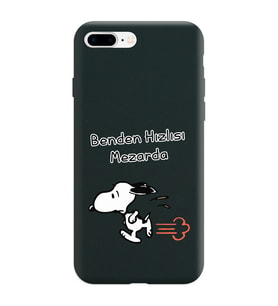 Snoopy Tasarımlı Siyah Lansman Telefon Kılıfı İphone 8 Plus