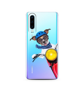 Motorcu Köpek Tasarımlı Süper Şeffaf Silikon Telefon Kılıfı Huawei P30  