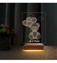 Doğum Günü Hediyesi İyiki Doğdun Balonlu Ayıcık 3d Gece Lambası (Sarı)