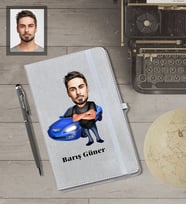 Kişiye Özel Erkek Karikatürlü Gri Defter Kalem Hediye Seti  Model-3