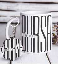 BK Gift Kişiye Özel Bursa Beyaz Kupa ve Anahtarlık Hediye Seti (Model 1)