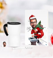 BK Gift Kişiye Özel Yılbaşı Bay Karikatürlü Beyaz Defter Kalem Termos Mug Seti - 3