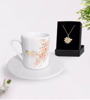 BK Gift Kişiye Özel Papatya Temalı En İyi Öğretmen Türk Kahvesi Fincanı ve İsimli Papatya Kolye Hediye Seti-2 (Model 1)
