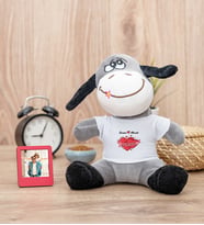 Sevgililere Özel Tarihli ve İsimli Peluş Eşek ve Mini Fotoğraf Çerçevesi