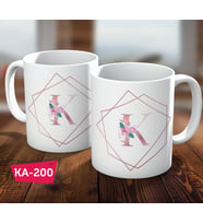 K Harf Pink Rose Baskılı Hediyelik Kahve Kupa Bardak
