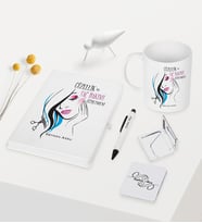 BK Gift Kişiye Özel Güzellik ve Saç Bakımı Öğretmeni Temalı Beyaz Defter Kalem Kupa Ayna Seti