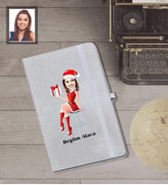 Kişiye Özel Yılbaşı Bayan Karikatürlü Gri Defter Model-5