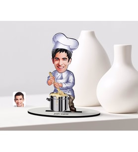 BK Gift Kişiye Özel Erkek Aşçı Karikatürlü Ahşap Biblo Model-1 (Beyaz)