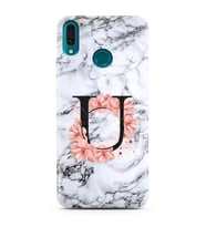 Mermer Çiçekli Harf Tasarım Süper Şeffaf Silikon Telefon Kılıfı Huawei Y9 (2019)
