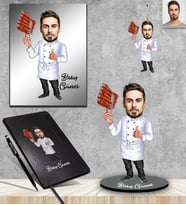 Kişiye Özel Aşçı Karikatürlü 5 li Hediye Seti Bay-4