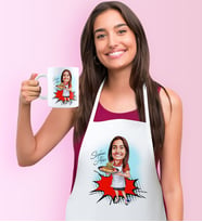 BK Gift Kişiye Özel Bayan Aşçı Karikatürlü Mutfak Önlüğü Kupa Seti - 2