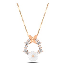 BARIŞ TAKI 925 Ayar Gümüş Rose Sedefli Manolya Çiçeği Kolye