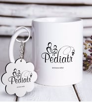 BK Gift Kişiye Özel Mesleki Pediatr Beyaz Kupa ve Anahtarlık Hediye Seti (Model 1)