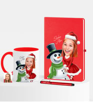 BK Gift Kişiye Özel Yılbaşı Temalı Bayan Karikatürlü Kırmızı Defter Kalem Kupa Seti - 4