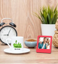 Gıda Mühendisi Türk Kahvesi Fincanı ve Kırmızı Mini Fotoğraf Çerçevesi