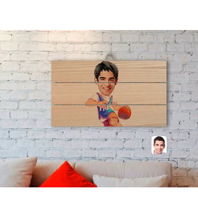 BK Gift Kişiye Özel Erkek Basketbolcu Karikatürlü Otantik Ahşap Palet Tablo-2
