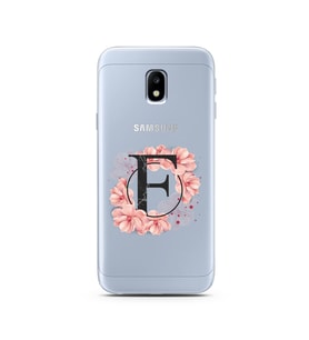 Pembe Çiçekli Harf Tasarım Süper Şeffaf Silikon Telefon Kılıfı Samsung J3 Pro F-