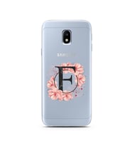 Pembe Çiçekli Harf Tasarım Süper Şeffaf Silikon Telefon Kılıfı Samsung J3 Pro F-