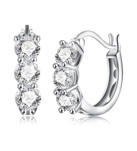 Monemel Swarovski Taşlı Halka Küpe - Beyaz Altın Kaplama- Sevgililer Günü Hediyesi