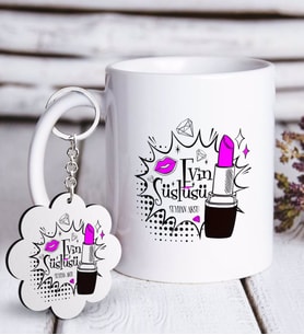 BK Gift Kişiye Özel Evin Süslüsü Beyaz Kupa ve Anahtarlık Hediye Seti-3 (Model 1)