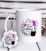 BK Gift Kişiye Özel Evin Süslüsü Beyaz Kupa ve Anahtarlık Hediye Seti-3 (Model 1)