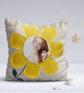 BK Gift Kişiye Özel Fotoğraflı Papatya Yastık ve İsimli Papatya Kolye (Model 1)