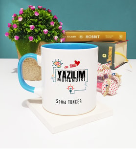 Mesajlı Yazılım Mühendisi Tasarımlı Kişiye Özel Hediye Yazılım Mühendisi Kupa Bardak Mavi