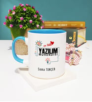 Mesajlı Yazılım Mühendisi Tasarımlı Kişiye Özel Hediye Yazılım Mühendisi Kupa Bardak Mavi