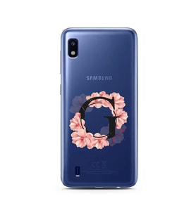 Pembe Çiçekli Harf Tasarım Süper Şeffaf Silikon Telefon Kılıfı Samsung A10 G-Har