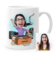 BK Gift Kişiye Özel Bayan Radyocu Karikatür Beyaz Kupa Bardak  1