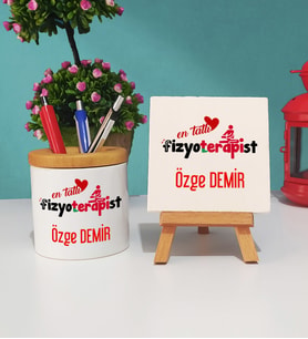 Mesajlı Fizyoterapist Kalemlik ve Dekoratif Taş Baskı Hediye Seti