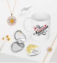 BK Gift Kişiye Özel Canım Annem Kupa Kalp Ayna Papatya Kolye Bileklik Seti - 14 (Model 1)