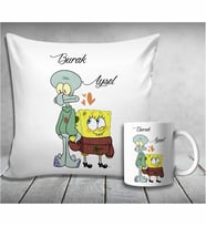 Kişiye Özel Sünger Bob & Squidward Yastık&Kupası