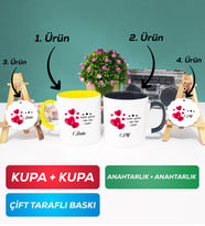 İkili Sarı Siyah Sevgililer Günü Hediyesi Kupa Bardak Anahtarlık