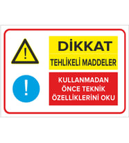 MIGNATIS - Dikkat Tehlikeli Maddeleri Kullanmadan Önce Özelliklerini Oku Levhası - Sac Malzeme 35x50cm