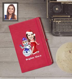 Kişiye Özel Yılbaşı Bayan Karikatürlü Kırmızı Defter Model-2