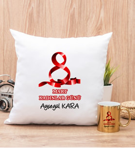 Kadınlar Günü Hediyesi  Yastık ve Gold Kupa Bardak