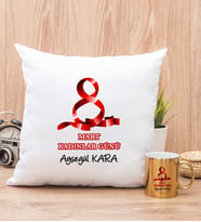 Kadınlar Günü Hediyesi  Yastık ve Gold Kupa Bardak