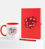 BK Gift Kişiye Özel Yılbaşı Mutlu Yıllar Temalı Kırmızı Defter Kalem Kupa Seti - 4
