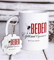 BK Gift Kişiye Özel Beden Eğitimi Öğretmeni Beyaz Kupa ve Anahtarlık Hediye Seti (Model 1)