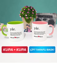 İkili Yâr Sevgililer Günü Hediyesi Kupa Bardak Yeşil Pembe